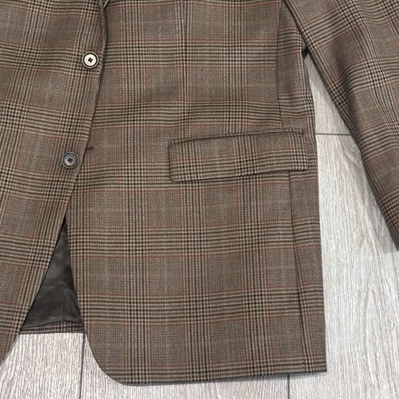 John W Nordstrom Mens 44R Blazer Sport Coat Brown LORO PIANA Wool Plaid Jacket - Picture 3 of 10